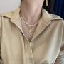 Lem Trend Double Layered Chunky Gold Statement Chain Link Choker Necklaces, Dainty Cultured Barque Pearl Stitching Necklaces Jewelry Valentines Day Birthday Gifts for Woman Girls