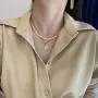 Lem Trend Double Layered Chunky Gold Statement Chain Link Choker Necklaces, Dainty Cultured Barque Pearl Stitching Necklaces Jewelry Valentines Day Birthday Gifts for Woman Girls