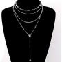 Zehory Boho Layered Crystal Choker Necklace Silver Long Tassel Pendant Y Necklaces Chain Jewelry Adjustable for Women and Girls