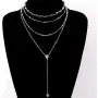 Zehory Boho Layered Crystal Choker Necklace Silver Long Tassel Pendant Y Necklaces Chain Jewelry Adjustable for Women and Girls