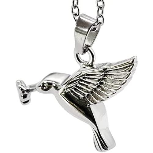 NEW Hummingbird Cremation Jewelry Love Bird URN Necklace Memorial Keepsake Pendant，Carved Locket Stainless Steel Keepsake Waterproof Memorial Pendant for Love,With Tool