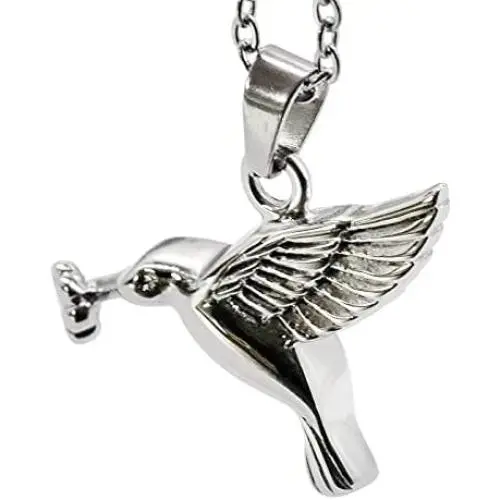 NEW Hummingbird Cremation Jewelry Love Bird URN Necklace Memorial Keepsake Pendant，Carved Locket Stainless Steel Keepsake Waterproof Memorial Pendant for Love,With Tool