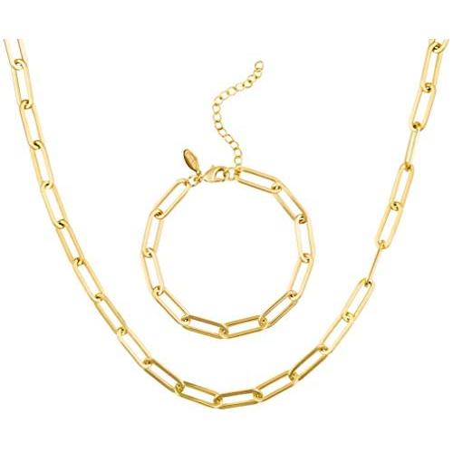 Paper Clip Necklace, Gold Choker Necklaces for Women, Paperclip Chain Necklace for Women, Gold Chain Necklace for Women, 14k Gold Dipped Chain Choker Necklace, Chunky Necklaces for Women