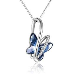 TOUPOP Butterfly Crystal Pendant Necklace S925 Sterling Silver Anniversary Birthday Butterfly Gifts for Butterfly Lovers, Fine Jewelry Gifts for Women