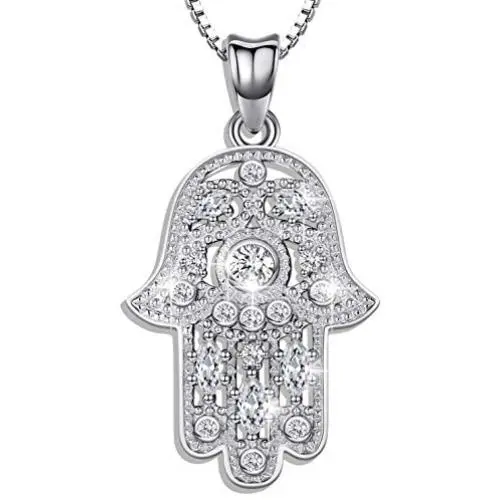 Aniu 925 Sterling Silver Necklace for Women, Hamsa Hand of Fatima Evil Eye Pendant with Cubic Zirconia, Comes with Black Jewelry Gift Box and 18 Inch Chain Aniu 925 Sterling Silver Necklace for Women, Hamsa Hand of Fatima Evil Eye Pendant with Cubic Zirconia, Comes with Black Jewelry Gift Box and 18 Inch Chain