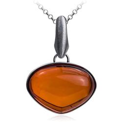 Sterling Silver Red Dark Amber Pendant Chain 18 Inches