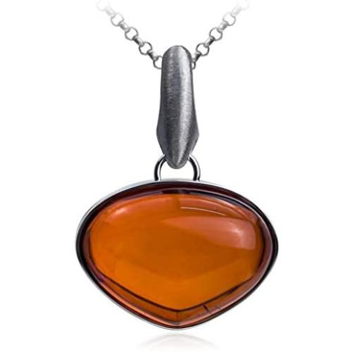 Sterling Silver Red Dark Amber Pendant Chain 18 Inches