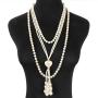 Multi Layer White Simulated pearl Strands Necklace Costume Jewelry Set For Women Necklace And Earrings