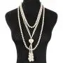 Multi Layer White Simulated pearl Strands Necklace Costume Jewelry Set For Women Necklace And Earrings Multi Layer White Simulated pearl Strands Necklace Costume Jewelry Set For Women Necklace And Earrings