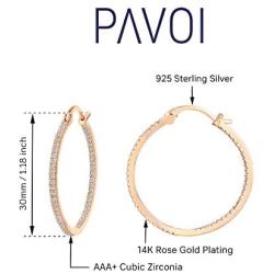 PAVOI 14K Gold Plated 925 Sterling Silver Post Cubic Zirconia Hoop Earrings 30/15mm