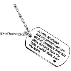 lauhonmin Always Remember You are Braver/Stronger/Smarter Than You Think Pendant Necklace Family Friend Gift Unisex