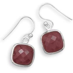 Square Faceted Rough-Cut Ruby Sterling Silver Earrings