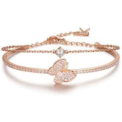 KIMILILY Butterfly Charm Birthstone Bracelets for Women,Gifts for Women Girl,Rose Gold Jewelry Crystals from Swarovski with Fine Jewelry Box