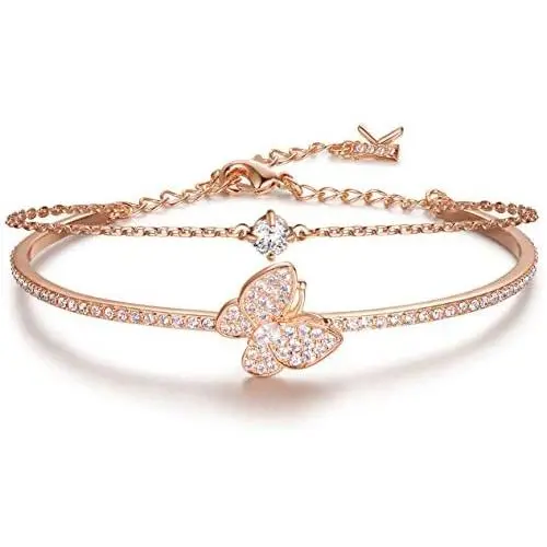 KIMILILY Butterfly Charm Birthstone Bracelets for Women,Gifts for Women Girl,Rose Gold Jewelry Crystals from Swarovski with Fine Jewelry Box