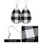16 Pairs Christmas Plaid Dangle Earrings Faux Leather Dangle Earrings Long Plaid Earrings for Women Girls Favors (White and Black, Red and Black)