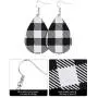 16 Pairs Christmas Plaid Dangle Earrings Faux Leather Dangle Earrings Long Plaid Earrings for Women Girls Favors (White and Black, Red and Black)