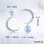 Richapex Fashion Moon Pearl Design Earring,S925 Sterling Silver Pearl Drop Earrings,Asymmetric Dangle Earrings with Swarovski Pearl Jewelry for Women Girl