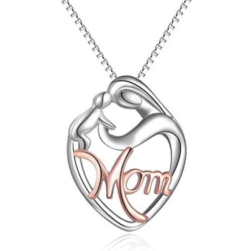 LUHE 925 Sterling Silver Mother and Child Love Heart Pendant Necklace Jewelry Gifts for Grandmother Mom Daughter Wife