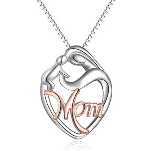 LUHE 925 Sterling Silver Mother and Child Love Heart Pendant Necklace Jewelry Gifts for Grandmother Mom Daughter Wife LUHE 925 Sterling Silver Mother and Child Love Heart Pendant Necklace Jewelry Gifts for Grandmother Mom Daughter Wife