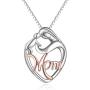 LUHE 925 Sterling Silver Mother and Child Love Heart Pendant Necklace Jewelry Gifts for Grandmother Mom Daughter Wife