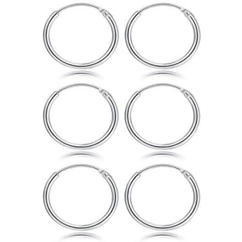 Small Silver Hoop Earrings-3 Pairs Cartilage Earring Hoop Set|Silver Hoop Earrings for Women Men Girls Boys Lips Nose Rings 8/10/12mm