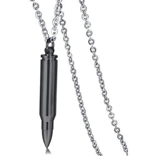 MPRAINBOW Mens Stainless Steel Cremation Urn Bullet Pendant Ashes Necklace Keepsake Memorial Jewerly,Free Chain