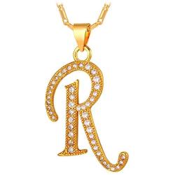 U7 Alphabet Initial Jewelry Women Girls Necklace with Letter A to Z Stainless Steel / 18K Gold Plated CZ Crystal or Statement Sideways Initials Choker Pendant Necklace, Gift Box Packed