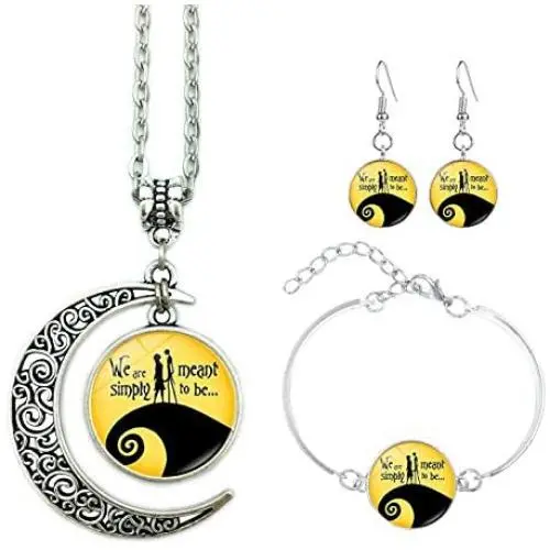 Jack and Sally Nightmare Before Christmas Moon Pendant Necklace, Earrings, Bracelet, Charms Gift (C) Jack and Sally Nightmare Before Christmas Moon Pendant Necklace, Earrings, Bracelet, Charms Gift (C)