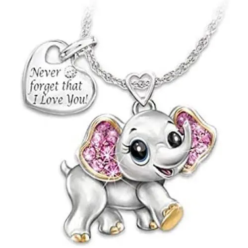 Dcfywl731 Elephant Pendant Necklace for Women Heart CZ Lucky Animal Never Forget That I Love You Pendant Necklace