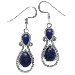 Silvershake Roman Byzantine Style Natural Blue Lapis 925 Sterling Silver Rope Dangle Hook Earrings