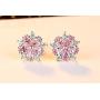 idealway Pink Cherry Blossoms Flower Necklace Earrings Wedding Jewelry CZ Hypoallergenic (Zircon Pink Flower Set)