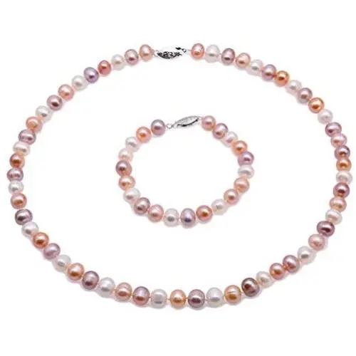 JYX Pearl Necklace Set 8-9mm Multi Color Freshwater Cultured Pearl Necklace and Bracelet Set for Women JYX Pearl Necklace Set 8-9mm Multi Color Freshwater Cultured Pearl Necklace and Bracelet Set for Women