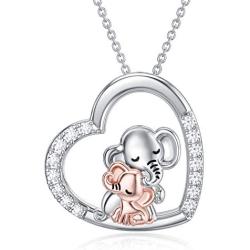 PROESS Mom and Baby Elephant Necklace Lucky Daughter Pendant Necklace for Girls Sterling Silver I Love You Heart Jewelry for Women Granddaughter