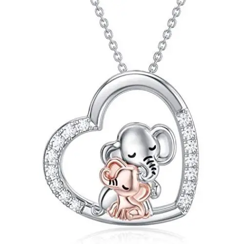 PROESS Mom and Baby Elephant Necklace Lucky Daughter Pendant Necklace for Girls Sterling Silver I Love You Heart Jewelry for Women Granddaughter PROESS Mom and Baby Elephant Necklace Lucky Daughter Pendant Necklace for Girls Sterling Silver I Love You Heart Jewelry for Women Granddaughter
