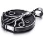 Elfasio Viking Pendant Necklace for Men Pirate Drakkar Ship Norse Sea Monster Octopus Tentacle Stainless Steel Both Sided Chain Vintage Jewelry