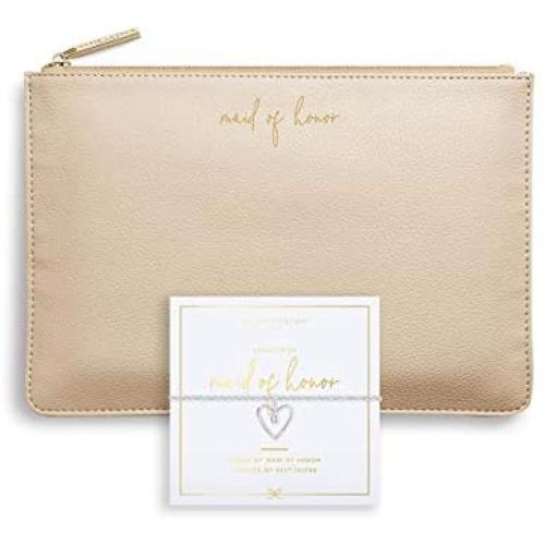 Katie Loxton Maid of Honor on Metallic Gold Womens Boxed Bridal Perfect Pouch & Charm Bracelet 2 Piece Set