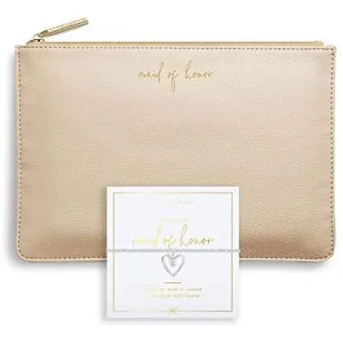 Katie Loxton Maid of Honor on Metallic Gold Womens Boxed Bridal Perfect Pouch & Charm Bracelet 2 Piece Set Katie Loxton Maid of Honor on Metallic Gold Womens Boxed Bridal Perfect Pouch & Charm Bracelet 2 Piece Set