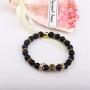 BOMAIL 8mm Crown King Charm Bracelet for Men Women Black Matte Onyx Natural Stone Beads Couple Jewelry