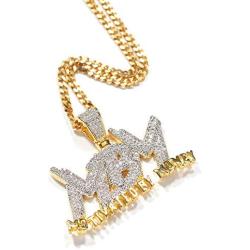 Moca Jewelry Iced Out Motivated by Money Pendant 18K Gold Plated Chain Bling CZ Simulated Diamond Hip Hop Necklace for Men Women