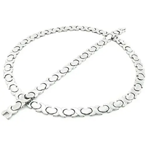 Bling Bling NY New 11mm Width Womens Silver Tone XOXO Stampato Necklace and Bracelet Set 18/20'' Length Bling Bling NY New 11mm Width Womens Silver Tone XOXO Stampato Necklace and Bracelet Set 18/20'' Length