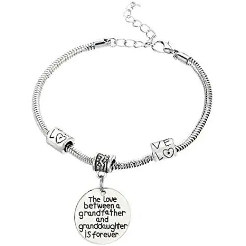 Luvalti Family Pendant Bracelet -''The Love Between a Grandfather and Granddaughter is Forever'', Stainless Steel, Charm, Best Family Personalized Memorial Gift Jewelry, Adjustable, for Men and Women