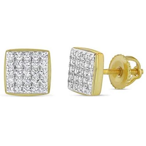 Mens Ladies 14K Gold Over Silver Lab Diamond Earrings Screw Back Studs Iced Out aretes para hombre - Mens Earrings, Screw Back, Mens Jewelry, Hip hop Earring