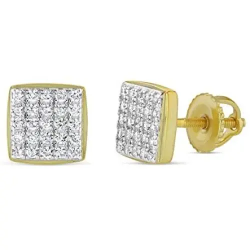 Mens Ladies 14K Gold Over Silver Lab Diamond Earrings Screw Back Studs Iced Out aretes para hombre - Mens Earrings, Screw Back, Mens Jewelry, Hip hop Earring