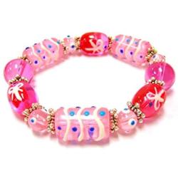 Linpeng GBP-011 Beaded Bracelet for Women Girls, Gift For Women, Glass Beads Stretch Bracelet -Hand Paint Gift Box Beads- Length 7.5'', Pink
