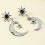Asymmetric Sun Moon Drop Dangle Earrings for Women Sun Moon Crescent Rhinestone Stud Earrings Bohemian Jewelry