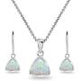 Sterling Silver Genuine or Synthetic Gemstone Trillion Bezel-Set Pendant Necklace & Dangle Leverback Earrings Set