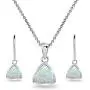 Sterling Silver Genuine or Synthetic Gemstone Trillion Bezel-Set Pendant Necklace & Dangle Leverback Earrings Set