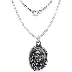 Sterling Silver St Nicholas Medal Necklace Oval 1.8mm Chain