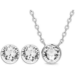 AURA Rhodium Plated Pendant Necklace and Crystal Stud Earring Jewelry Set Using Genuine Swarovski Crystals