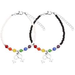 SEIRAA 2 Pcs LGBT Lesbian Pride Jewelry Rainbow Pride Month Gift Lesbian Couple Bracelets Rainbow Friendship Gift